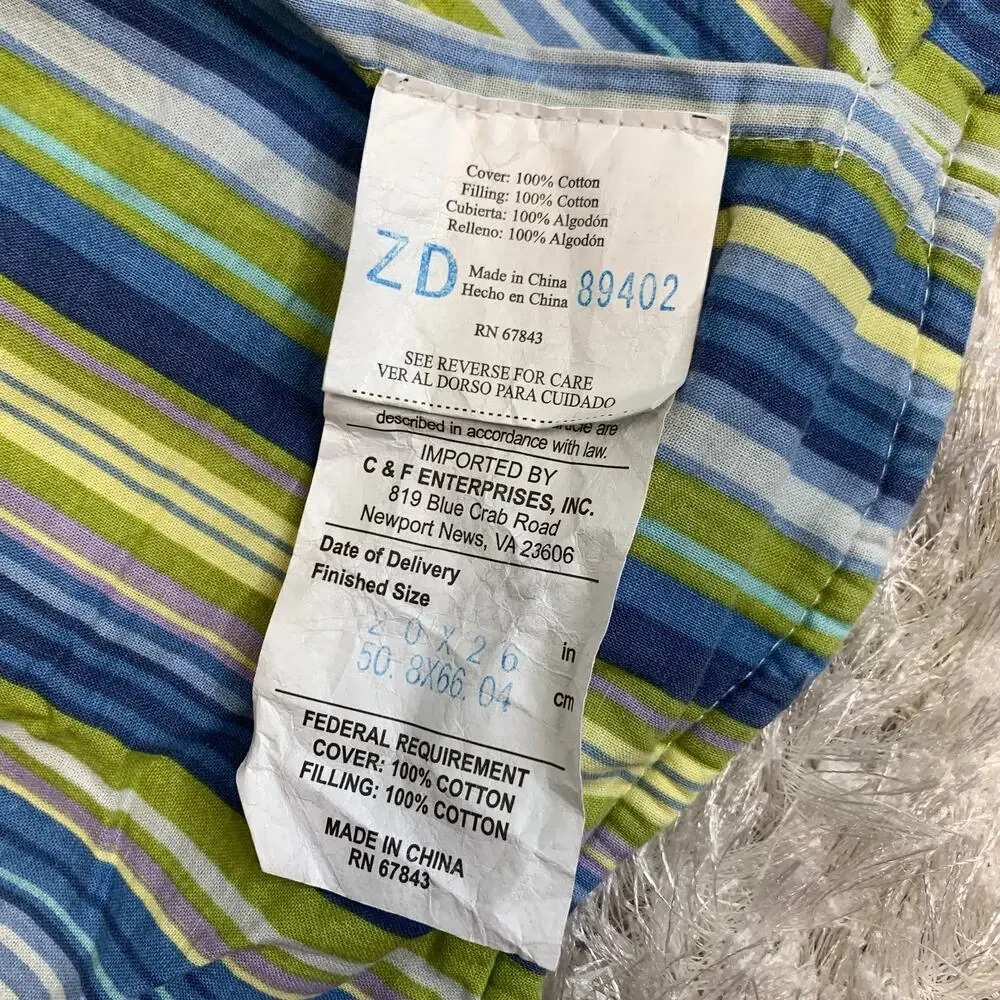 NWOT Pillow Sham Quilted Standard Size Blue Green